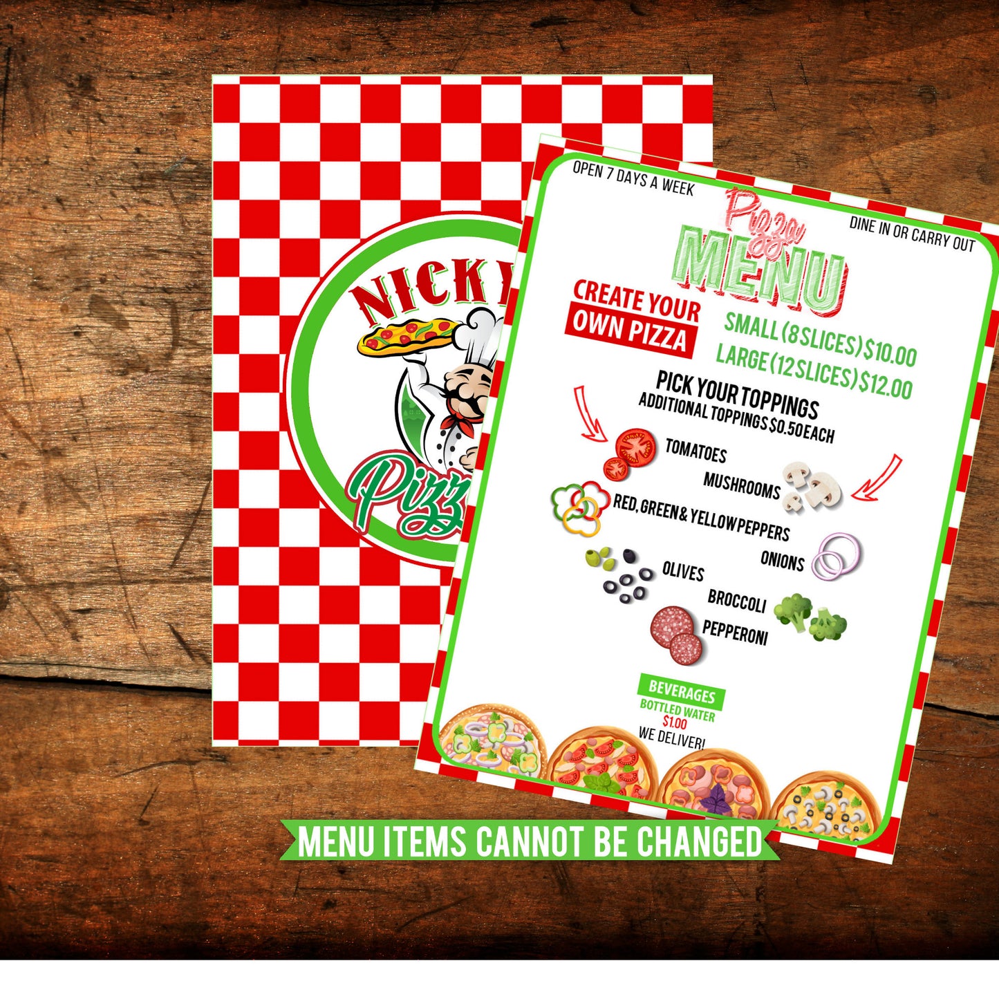 Personal Pizza-Menu-We Customize Pizzeria Name (Only)-4x6 Menu Font and Back-Playset-Pizza Party-Kids Pizza Shop-Printable-DIGITAL DOWNLOAD
