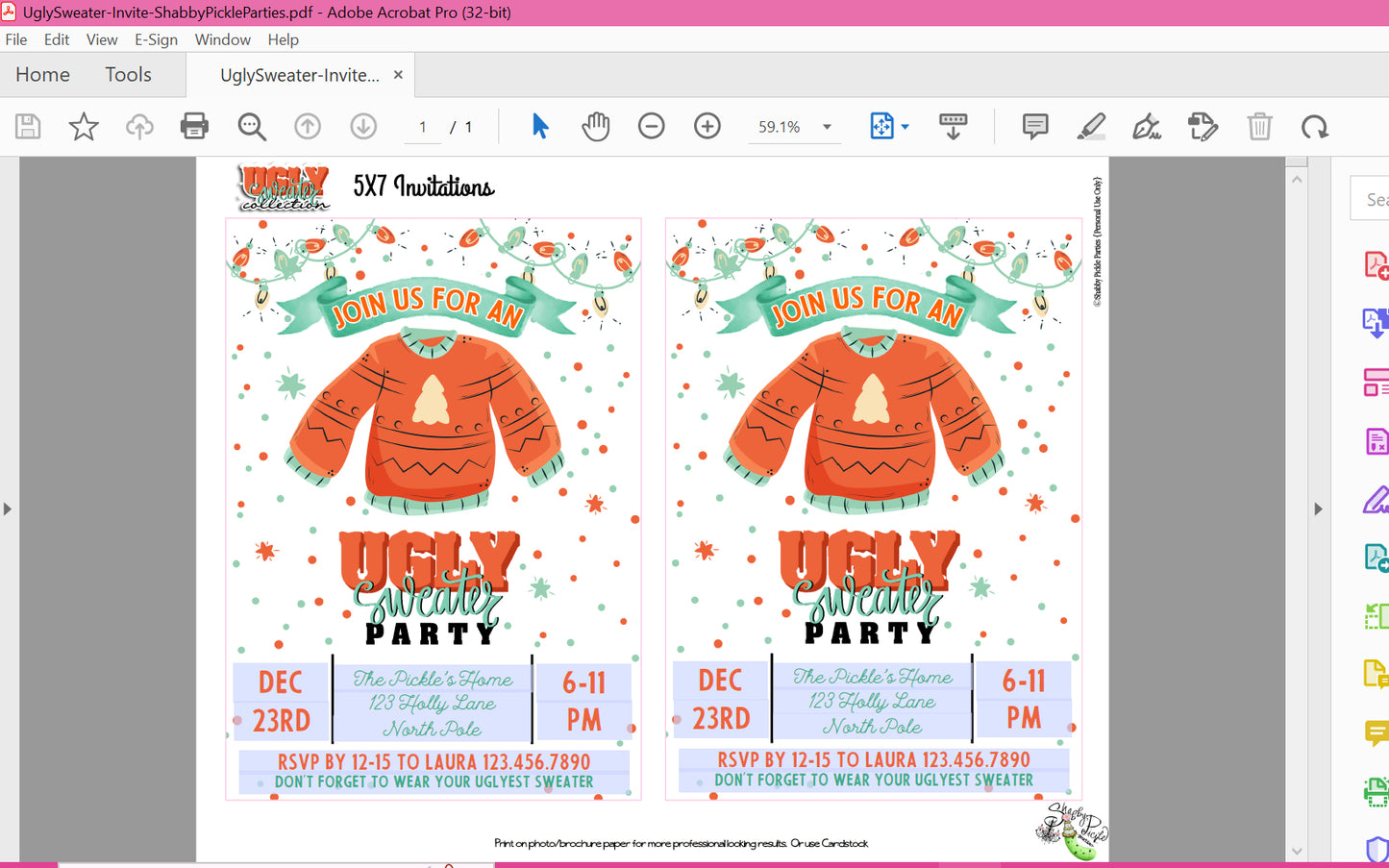 Ugly Sweater-Editable 5x7 Invitation-Christmas Party Invites-You Edit-Printable-Christmas Party-Computer & Adobe Needed-INSTANT DOWNLOAD