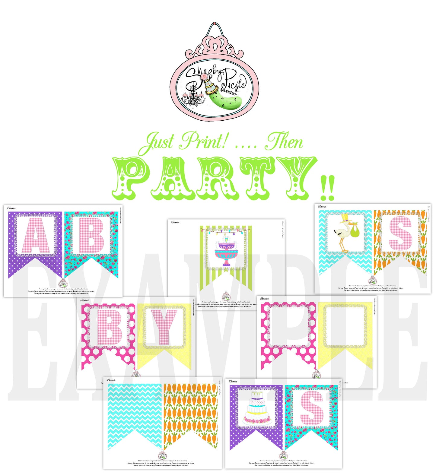 Hip Garden Banner-Solid/Alphabet/Birthday/Shower/Garden-Party Printable-Easter-Holiday-Shabby Chic Parties-DIY-Download-Digital Decorations