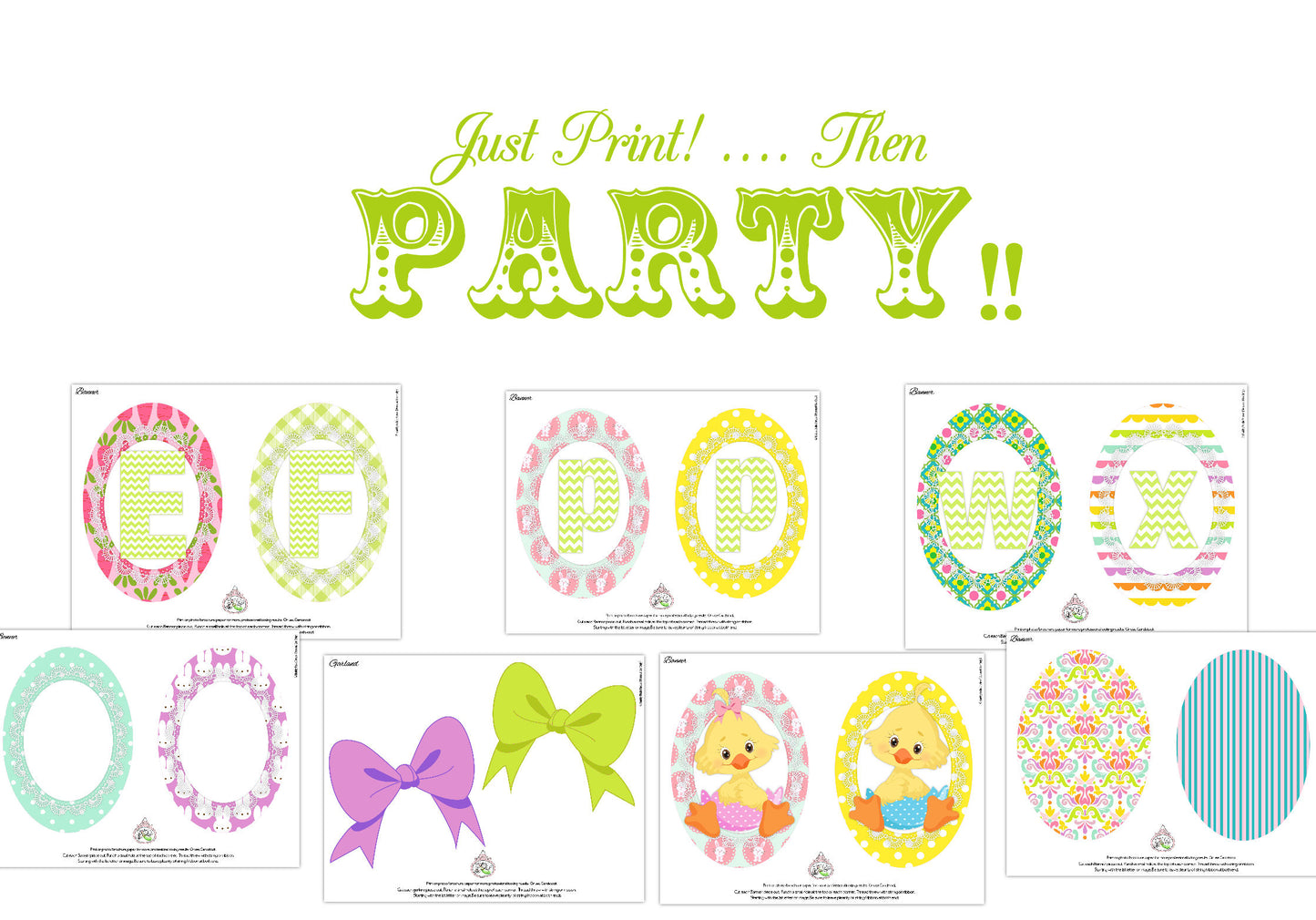 Chickadee Easter Banner-Alphabet-Birthday-Easter Egg Hunt-Party Printable-Spring-Holiday-Shabby Chic Parties-Download-Digital Decorations