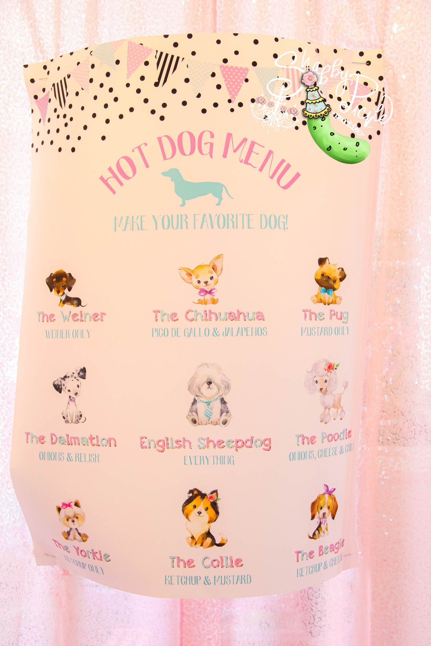 Puppy Pawty-Hot Dog Bar-Edit in Corjl-Customize-Editable Items-See Description-Puppy Party-Birthday-Personalize-Digital-INSTANT DOWNLOAD