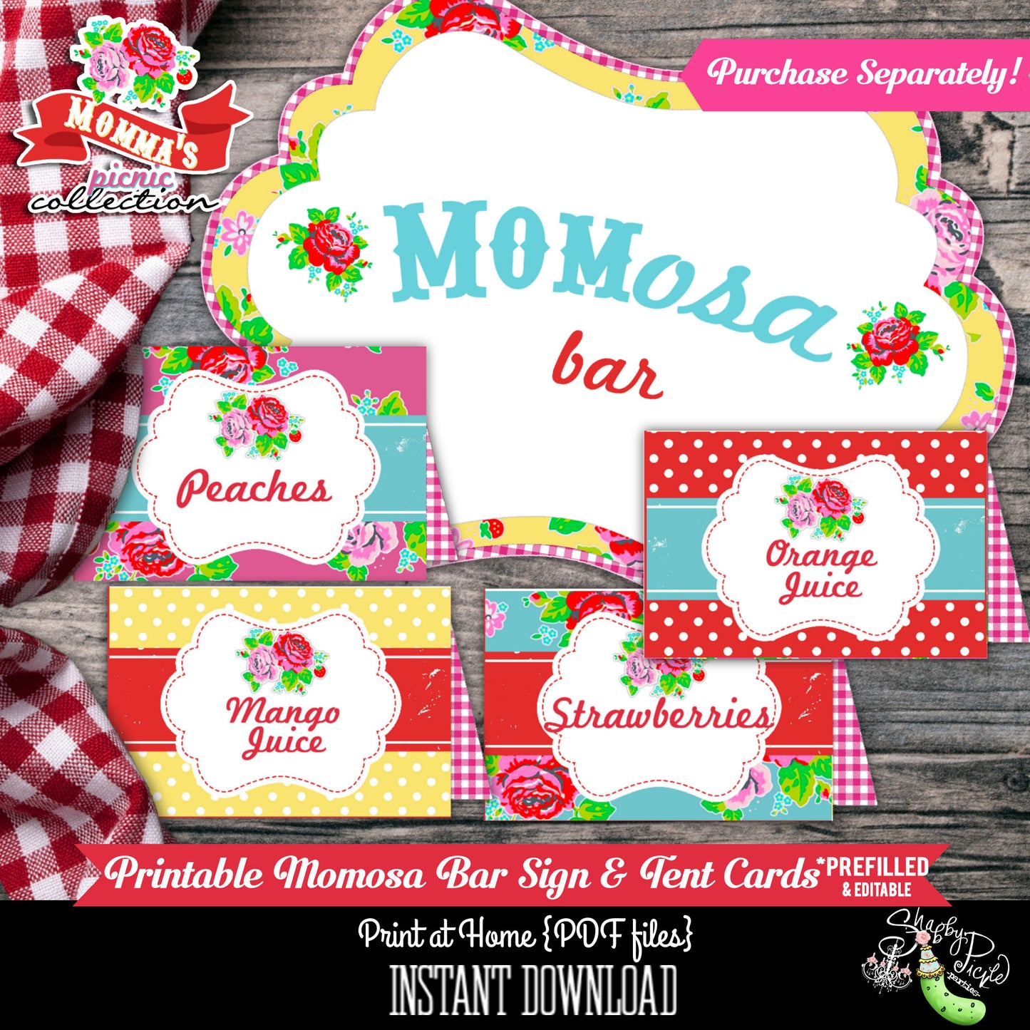 Momma's Picnic-FULL Party Printables-Mother's Day Party Set-BBQ-Farmers Market-Mom-Outdoor-Instant Download