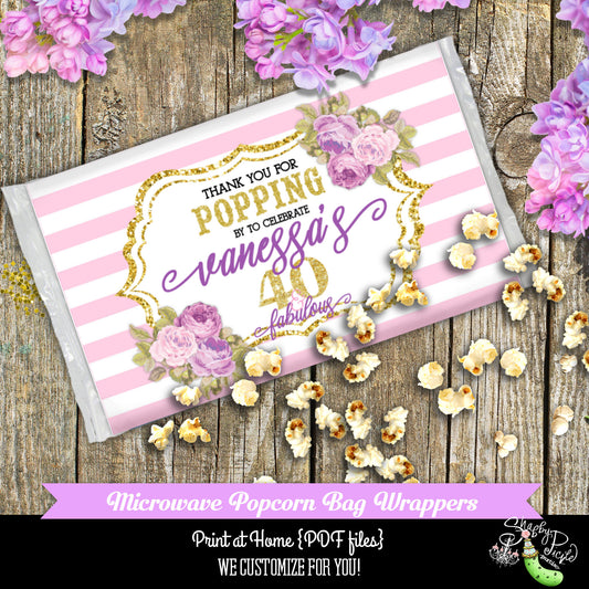 40 & Fabulous Birthday Microwave Popcorn Wrappers-We Personalize-Party Favor-Wrapper-40th Birthday-Custom Labels-Printable-DIGITAL DOWNLOAD