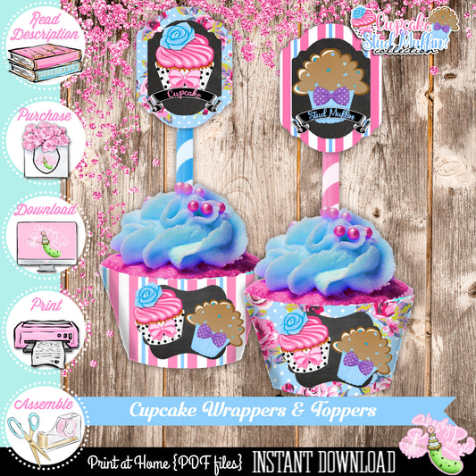 Gender Reveal-Cupcake or Stud Muffin2-Cupcake Wrapper-Cupcake Toppers-Logos-Party Printables-New Baby-Baby Shower-Digital-INSTANT DOWNLOAD