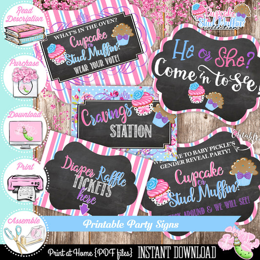 Gender Reveal-Cupcake or Stud Muffin2-Gender Reveal Signs-Baby Shower Signs-Party Printables-New Baby-Baby Shower-Digital-INSTANT DOWNLOAD