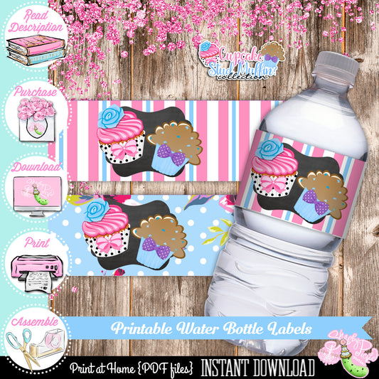 Gender Reveal-Cupcake or Stud Muffin2-Water Bottle Labels-Water Bottle Wrapper-Party Printable-New Baby-Baby Shower-Digital-INSTANT DOWNLOAD