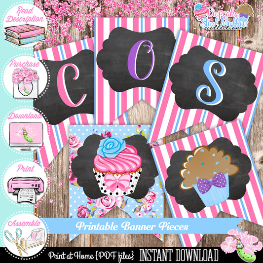 Gender Reveal-Cupcake or Stud Muffin2-Banner Pieces-Party Banner-Baby Banner-Party Printables-New Baby-Baby Shower-Digital-INSTANT DOWNLOAD