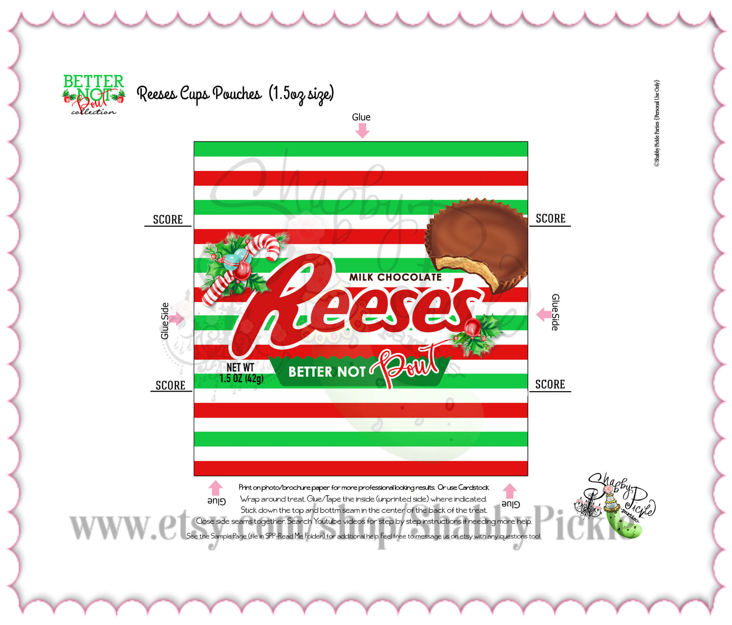 Better Not Pout-Reeses Candy Wrapper-Printable Party Favors-Custom Wrapper-Christmas Party-Class Room Favor-Holiday-Reese's-INSTANT DOWNLOAD