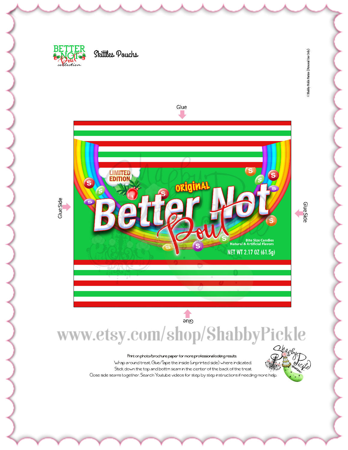 Better Not Pout-Skittles Candy Wrapper-Printable Party Favors-Custom Wrapper-Christmas Party-Class Room Favor-Holiday-Digi-INSTANT DOWNLOAD