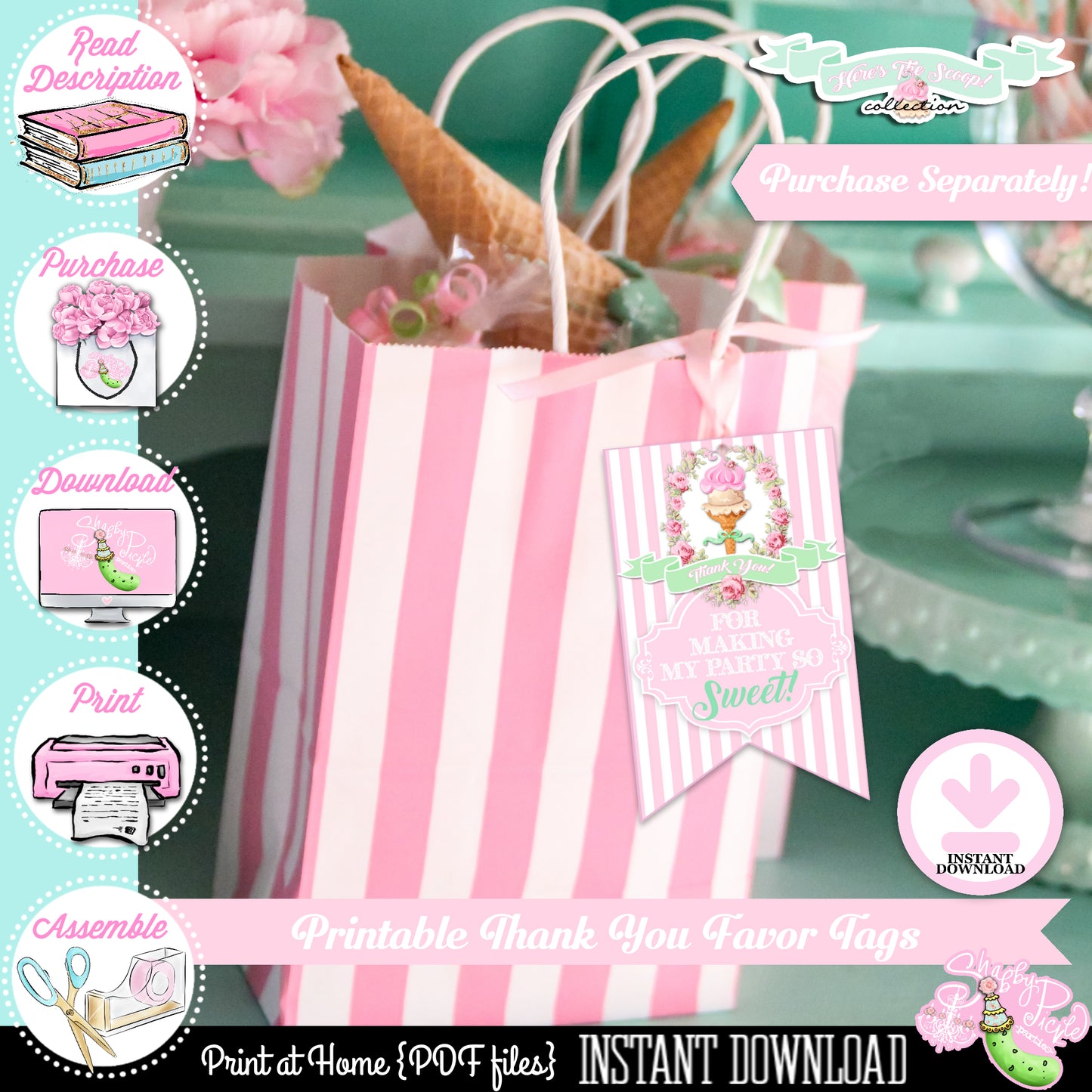 Heres The Scoop-Birthday-Cupcake Wrappers-Cupcake Toppers-We Customize Age-Ice Cream Shop-Ice Cream Parlor-Ice Cream Party-DIGITAL DOWNLOAD