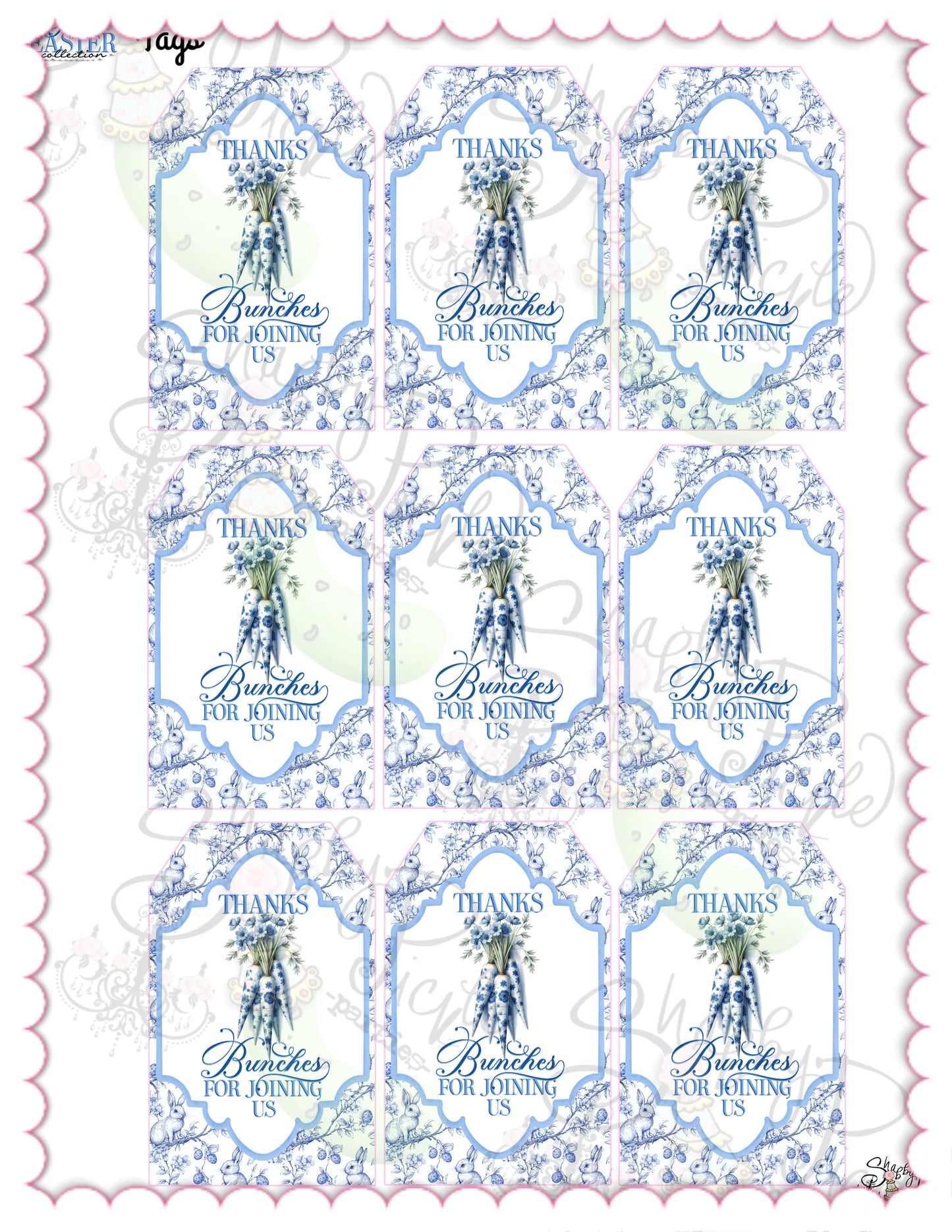 Toile Easter-Easter Tags-Thank You Tags-Favor Tags-Fancy Easter-Posh Easter-Easter Sunday-Happy Easter-Chinoiserie Easter-Chinoisery-Blue Toile-INSTANT DOWNLOAD