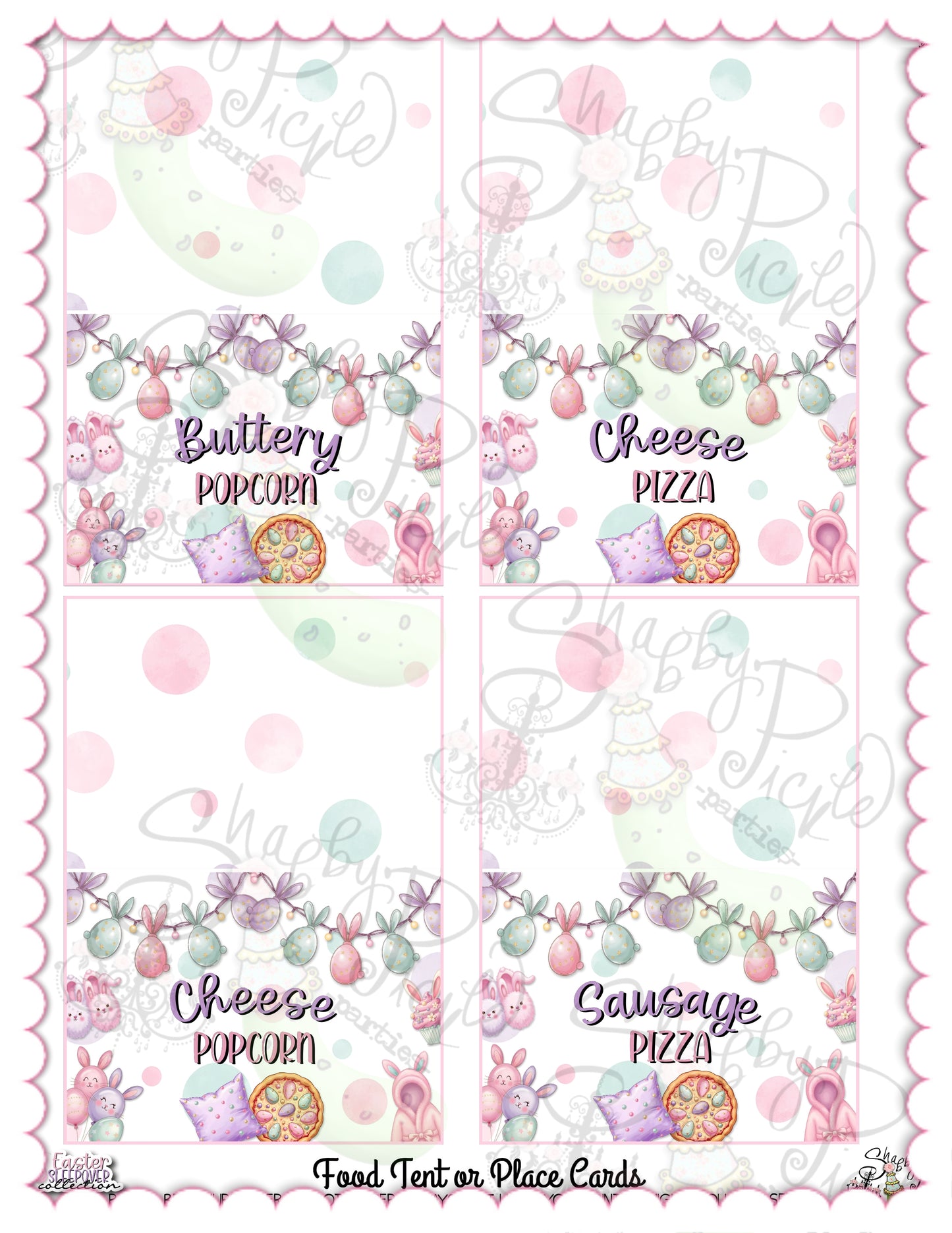 Easter Sleepover-Buffet Tent Cards-Edit in Corjl ONLY-Easter Slumber Party-Place Cards-Easter Birthday-Easter Party-Happy Birthday-Birthday Sleepover-Birthday Slumber Party-INSTANT DOWNLOAD