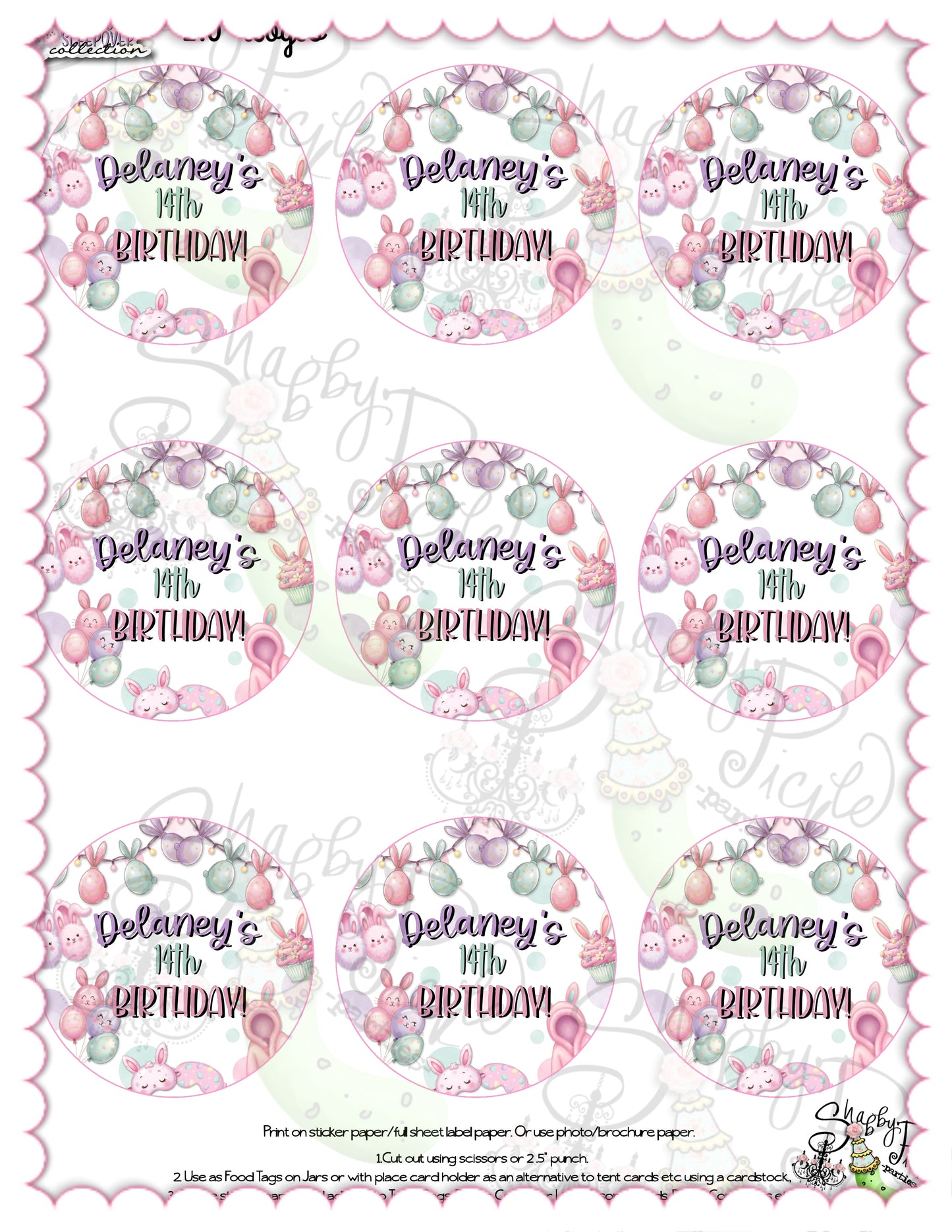 Easter Sleepover-Cupcake Toppers-Edit in Corjl ONLY-Easter Slumber Party-Logos-Round Favor Tags-Easter Birthday-Easter Party-Happy Birthday-Birthday Sleepover-Birthday Slumber Party-INSTANT DOWNLOAD