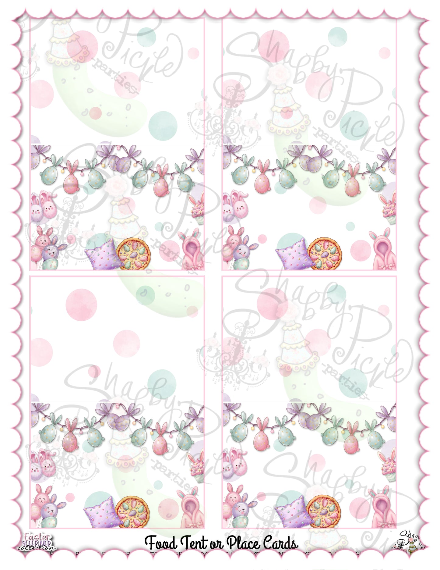 Easter Sleepover-Buffet Tent Cards-Edit in Corjl ONLY-Easter Slumber Party-Place Cards-Easter Birthday-Easter Party-Happy Birthday-Birthday Sleepover-Birthday Slumber Party-INSTANT DOWNLOAD
