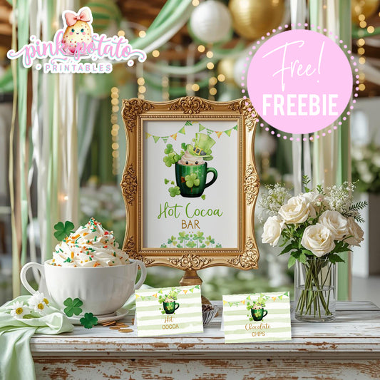 St. Paddy's Day-FREE Hot Cocoa Bar Sign & Buffet Cards-Edit in Corjl Only-St. Patrick's Day Theme-Party Printable-Digital-INSTANT DOWNLOAD
