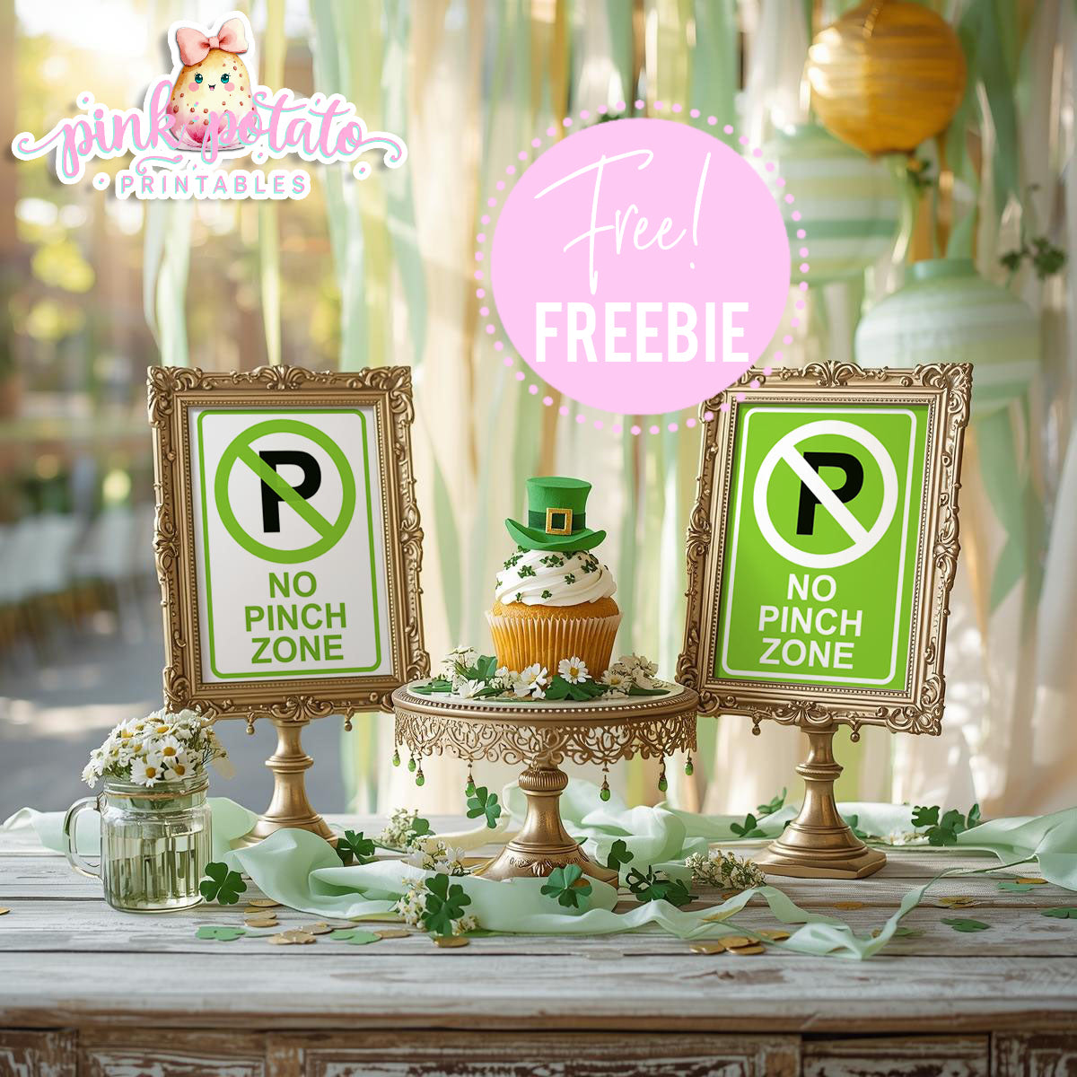 St. Paddy's Day-FREE No Pinch Zone Sign-2 Versions-Fun Sign-St. Patrick's Day Theme-Shamrocks-Party Printable-Digital-INSTANT DOWNLOAD