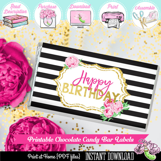 Kate Spade Birthday-Chocolate Bar Wrapper-Hershey Bar Label-Candy Wrapper-Birthday Party-Kate Spade Inspired-Printable-INSTANT DOWNLOAD