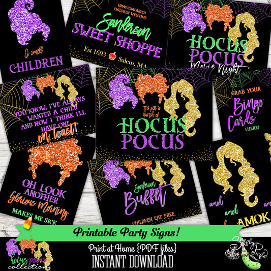 Hocus Pocus Halloween Signs-Printable-Movie Night-Birthday Signs-Halloween Party Signs-Birthday-Holiday-Digital-INSTANT DOWNLOAD