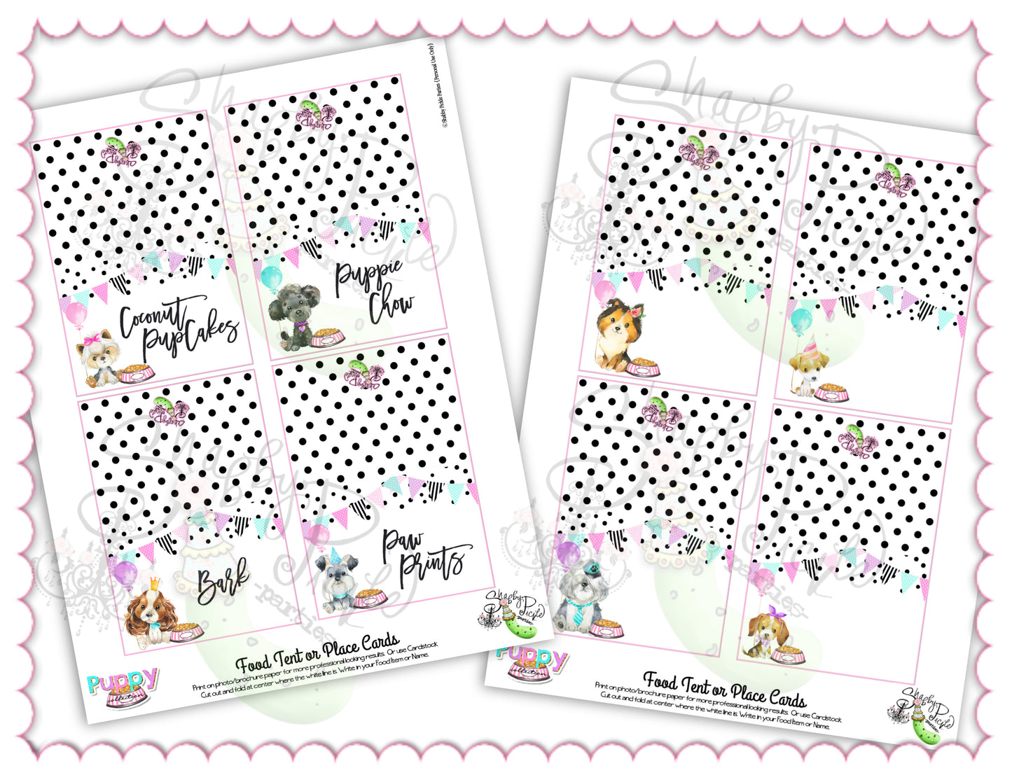 Puppy Pawty-Buffet Cards-Prefilled & Edit in Corjl-Tent Cards-Place Cards-Editable-Puppy Party-Birthday-Personalize-Digital-INSTANT DOWNLOAD