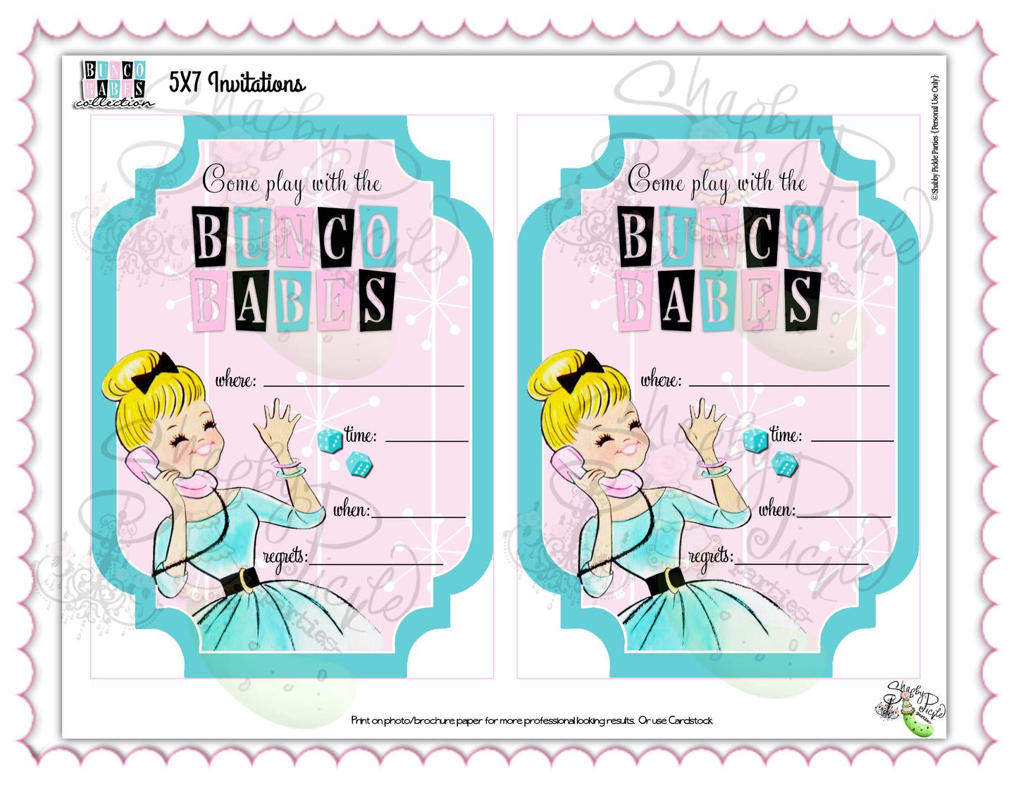 Bunco Babes-Invitations-Edit in Corjl-Invite-Bunko-Girls Night-Game Night-Bunco Invitation-Fill In Invitation-Digital-INSTANT DOWNLOAD