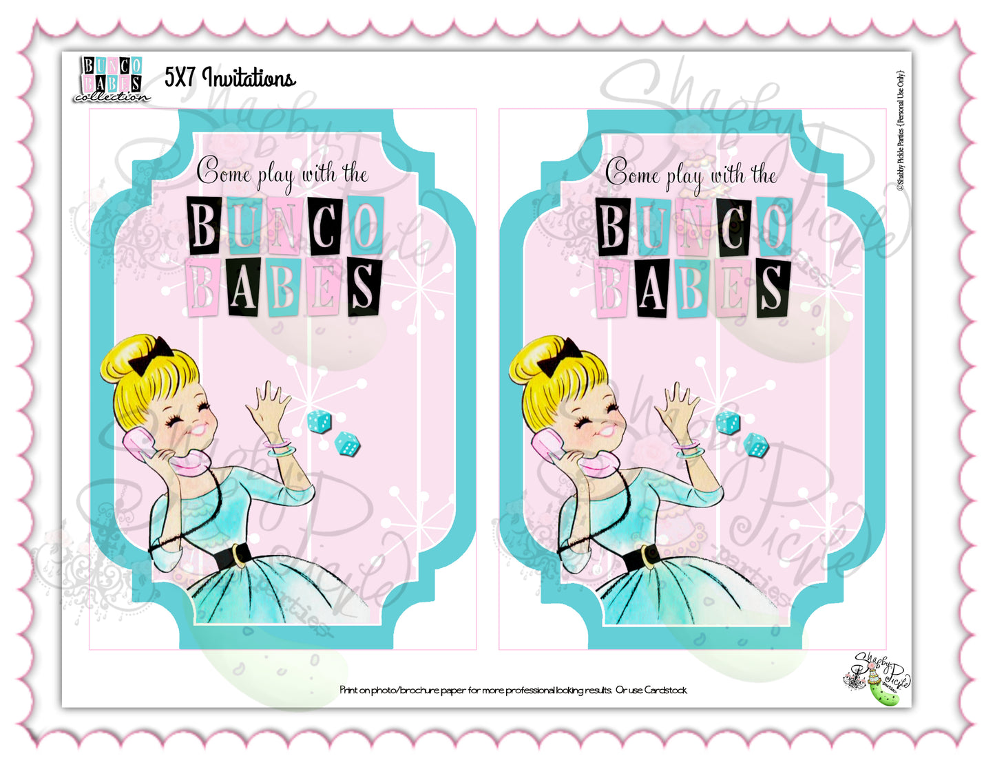 Bunco Babes-Invitations-Edit in Corjl-Invite-Bunko-Girls Night-Game Night-Bunco Invitation-Fill In Invitation-Digital-INSTANT DOWNLOAD