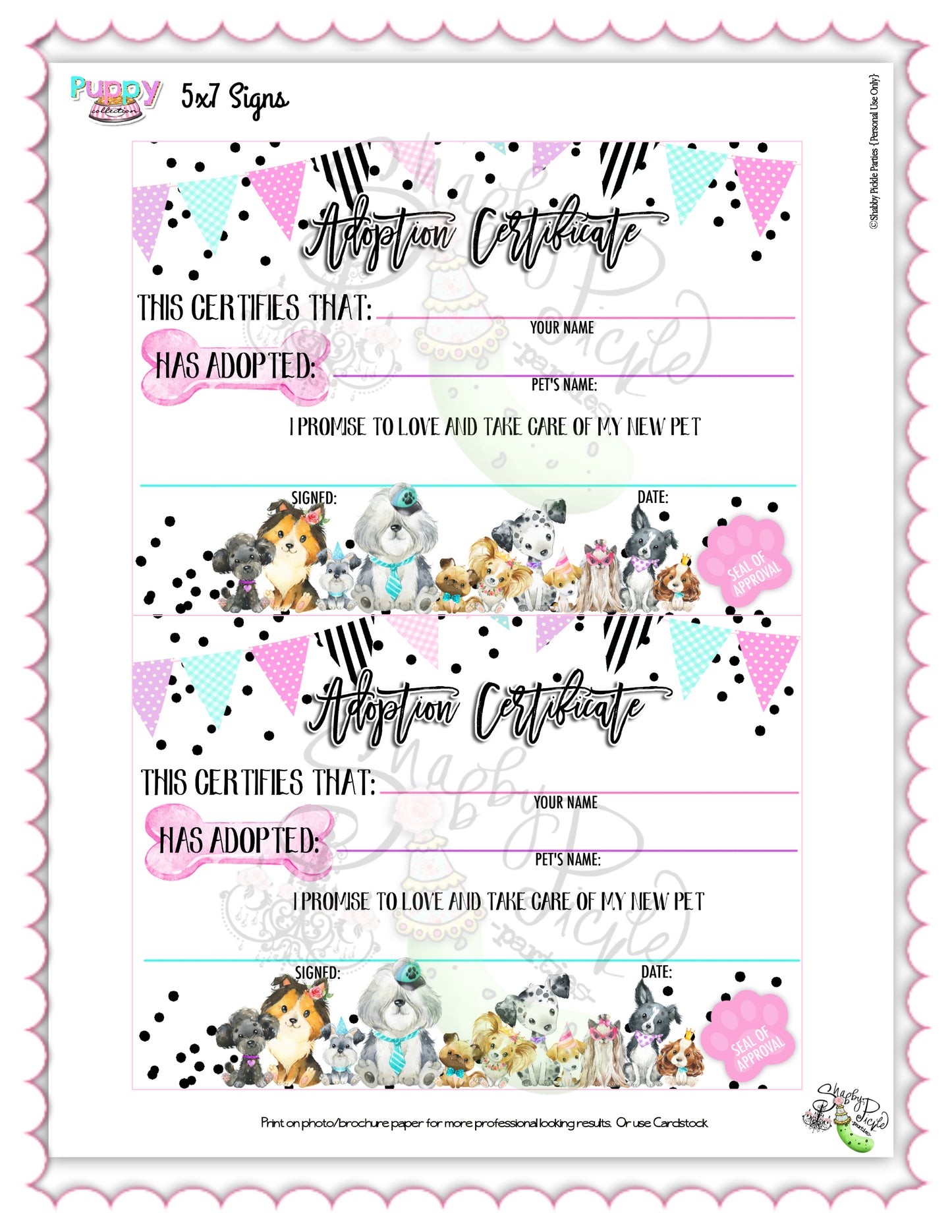 Puppy Pawty-Puppy Adoption Certificates-Adopt a Puppy Party-Puppy Adoption-Puppy Printable-Puppy Party-Birthday-Digital-INSTANT DOWNLOAD