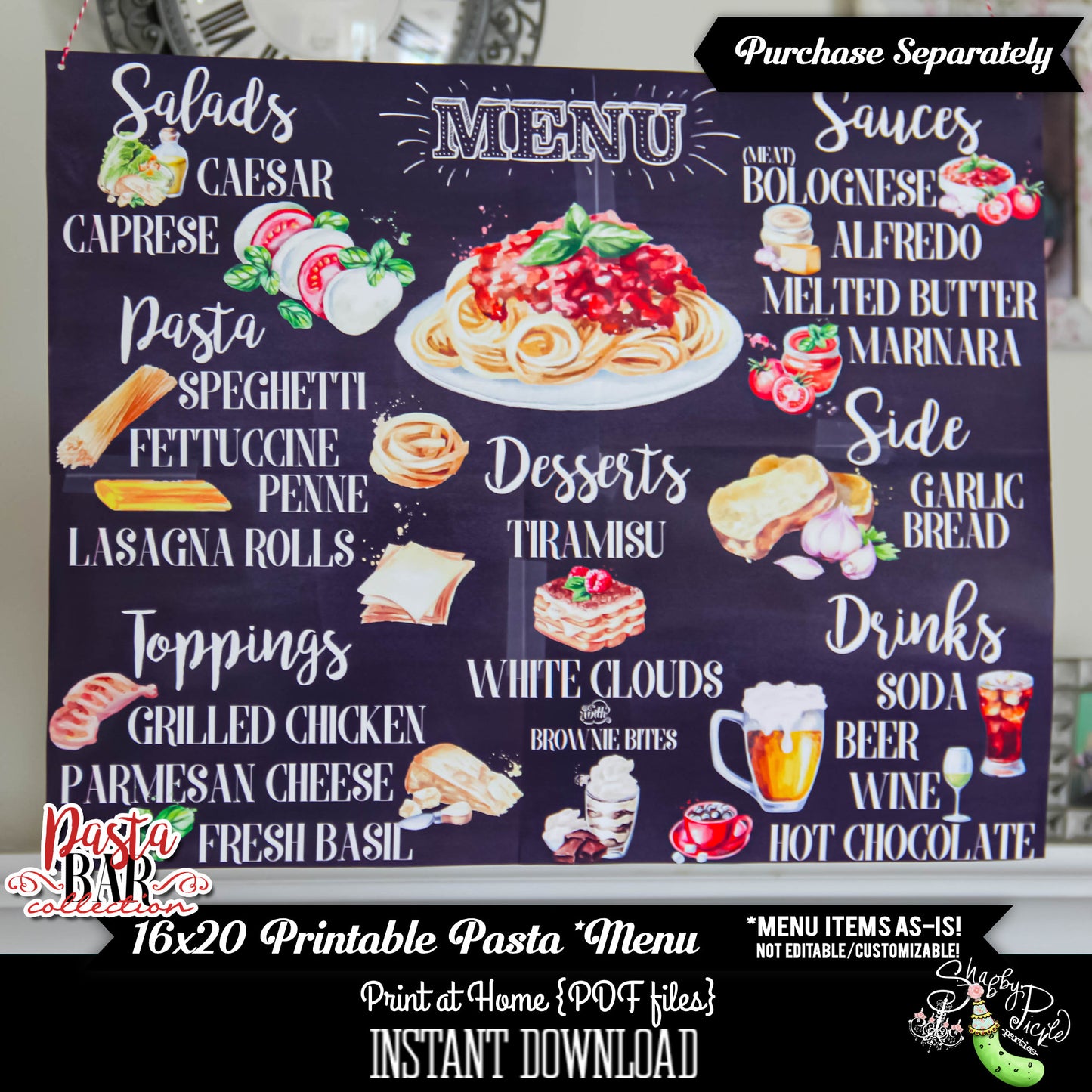 Pasta Bar-Tent Cards-WE CUSTOMIZE FOR YOU! Buffet Cards-Customized Menu Items-You Pick-Pasta Night-Food Bar-Noodle Bar-Buffet Bar-Printable-DIGITAL DOWNLOAD