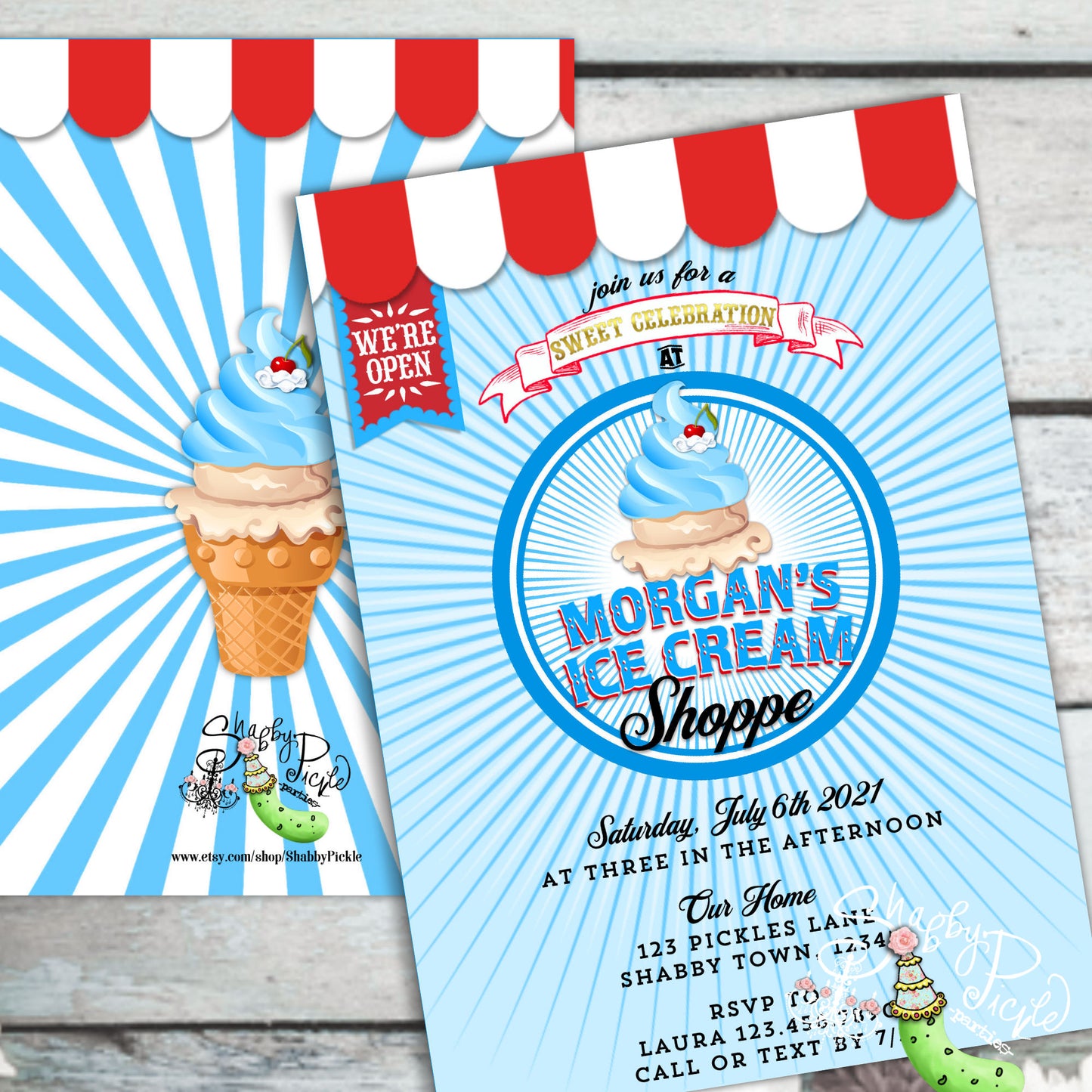 Ice Cream Shoppe Party-Custom BIRTHDAY Invitation-Your Name-We Custom Logo and Party Details-Retro Ice Cream Shop-Printable-DIGITAL DOWNLOAD