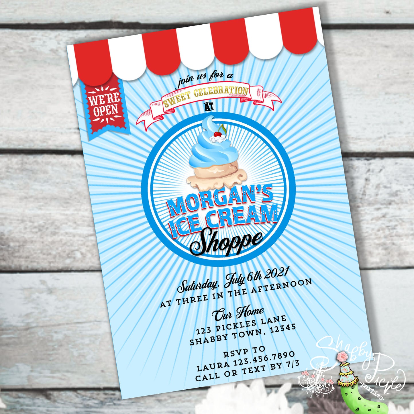 Ice Cream Shoppe Party-Custom BIRTHDAY Invitation-Your Name-We Custom Logo and Party Details-Retro Ice Cream Shop-Printable-DIGITAL DOWNLOAD