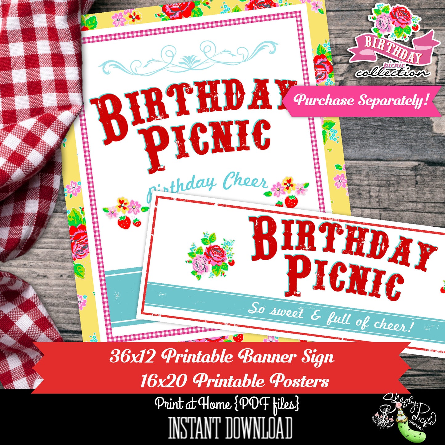 Birthday Party Picnic Cupcake Wrappers and EDITABLE Toppers-Party Printables-BBQ-Farmers Market-Birthday Labels-Instant Download