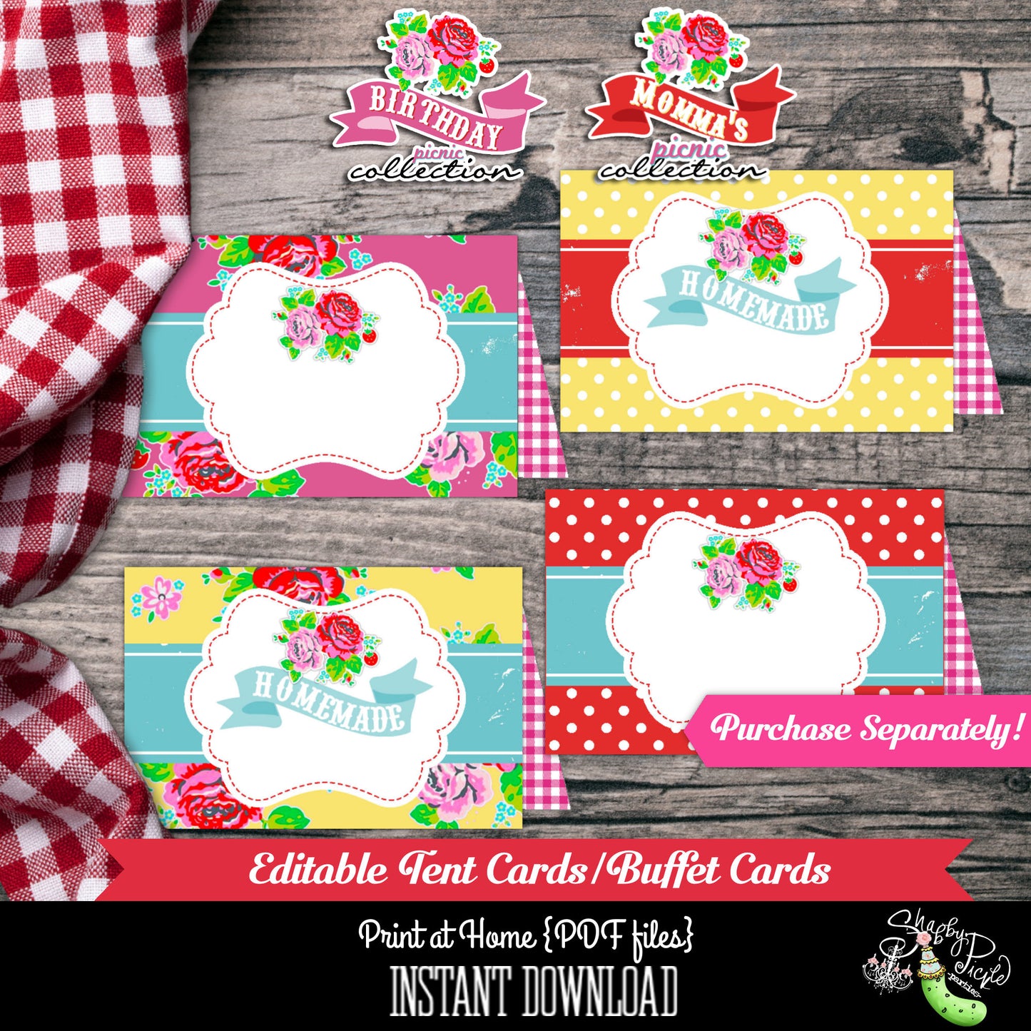 Birthday Party Picnic Cupcake Wrappers and EDITABLE Toppers-Party Printables-BBQ-Farmers Market-Birthday Labels-Instant Download