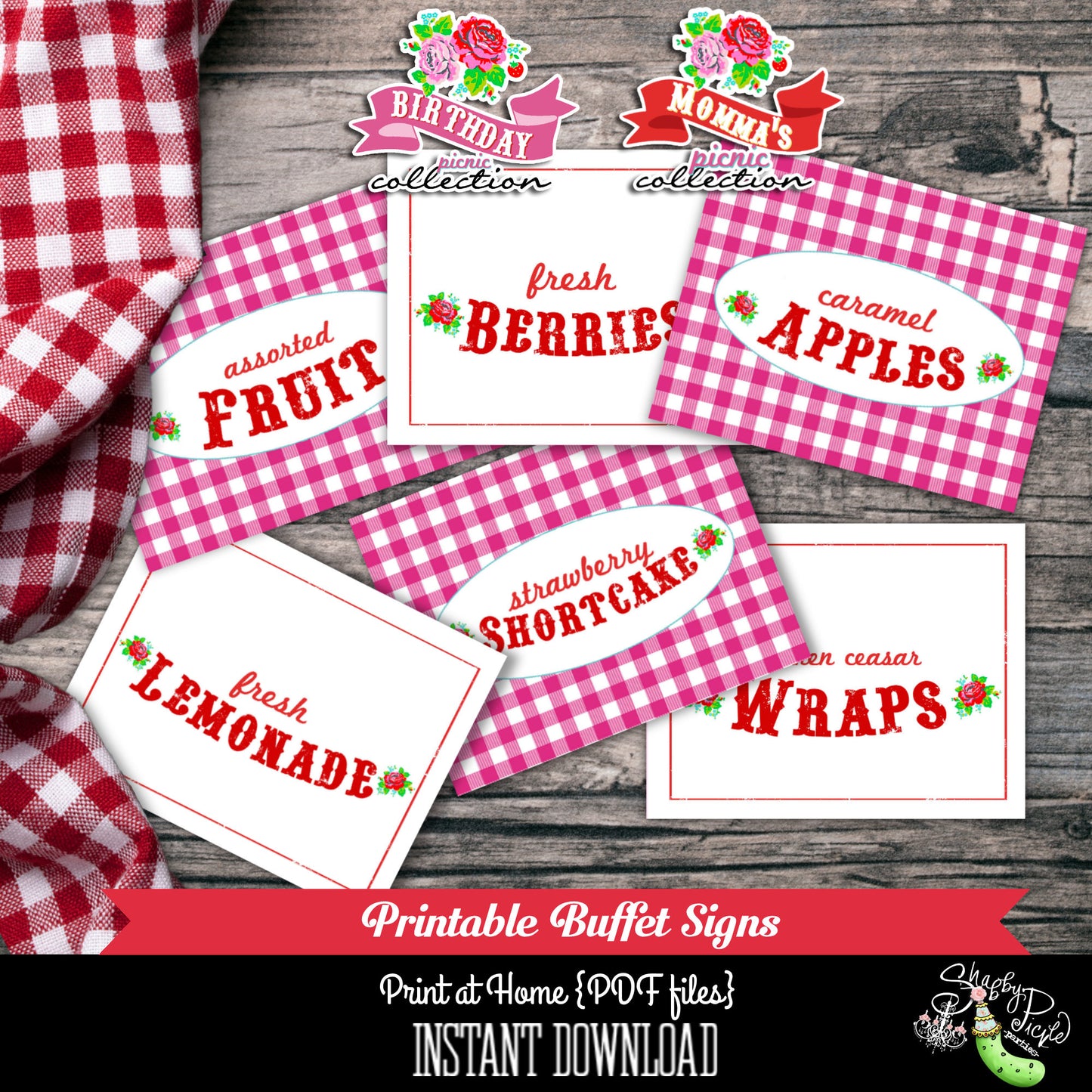 Birthday Party Picnic-Buffet Signs-Mother's Day-Party Printables-BBQ-Farmers Market-Outdoor-Digital Decorations-Instant Download