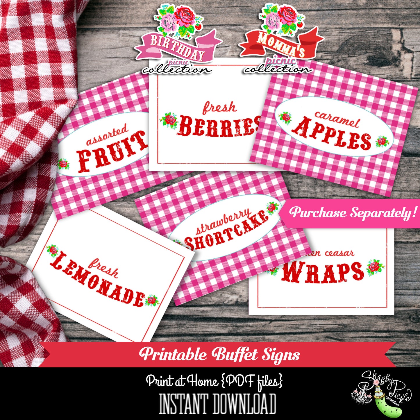 Birthday Party Picnic Cupcake Wrappers and EDITABLE Toppers-Party Printables-BBQ-Farmers Market-Birthday Labels-Instant Download