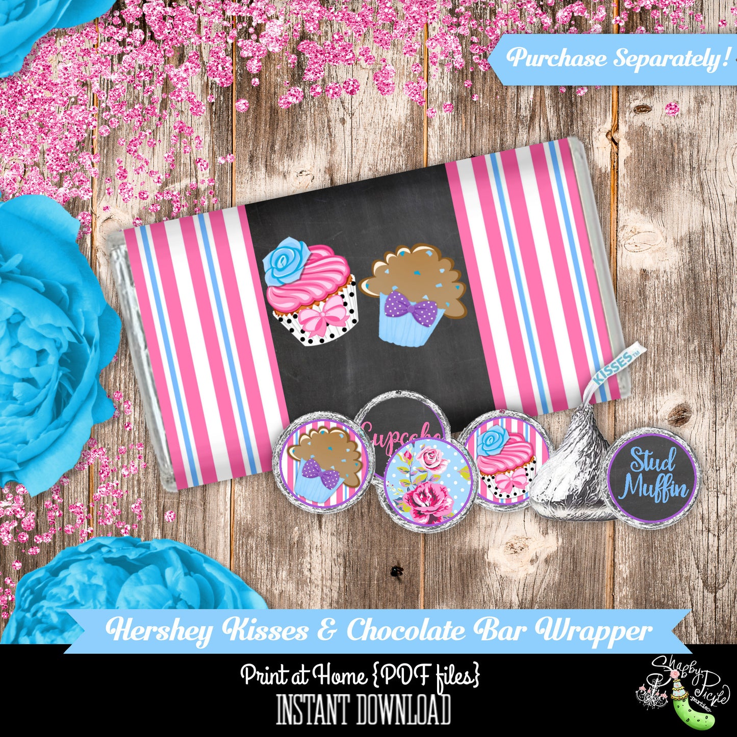 Gender Reveal-Cupcake or Stud Muffin2-Cupcake Wrapper-Cupcake Toppers-Logos-Party Printables-New Baby-Baby Shower-Digital-INSTANT DOWNLOAD