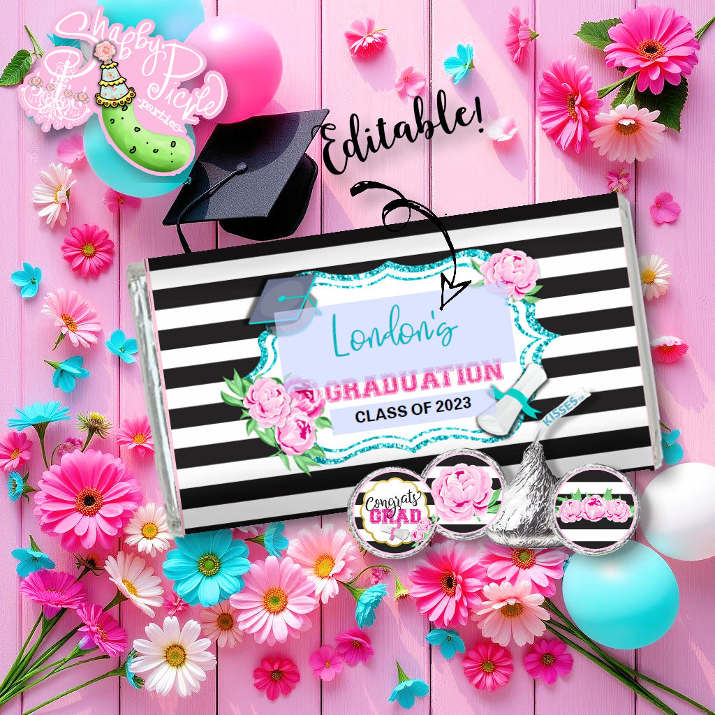 Kate Spade (2) Inspired Chocolate Bar Wrappers-Candy Bar Label-Edit in Corjl-Favors-Hershey Kiss Labels-Graduation Party-Graduation-Printable-INSTANT DOWNLOAD