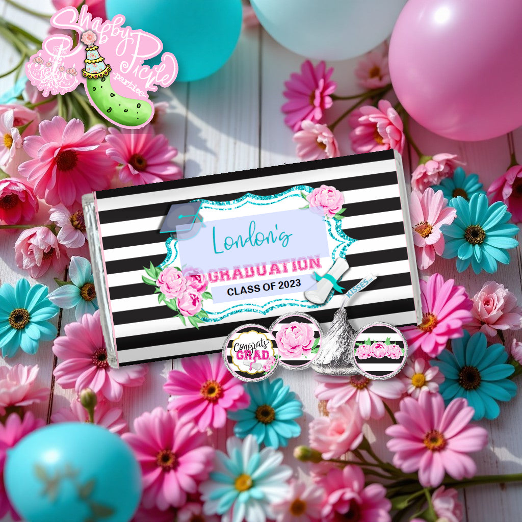 Kate Spade (2) Inspired Chocolate Bar Wrappers-Candy Bar Label-Edit in Corjl-Favors-Hershey Kiss Labels-Graduation Party-Graduation-Printable-INSTANT DOWNLOAD