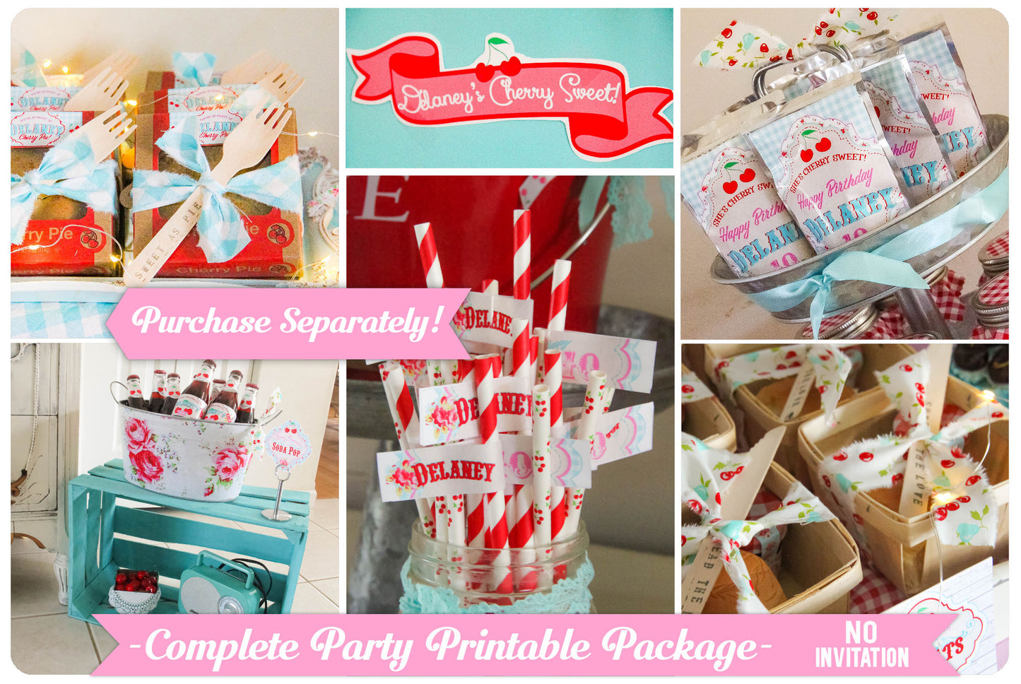 Cherry Sweet Birthday-MiNi Printable Collection-You Pick-Invitation Included-Personalized-Girls Birthday Decor-Printables-DIGITAL DOWNLOAD