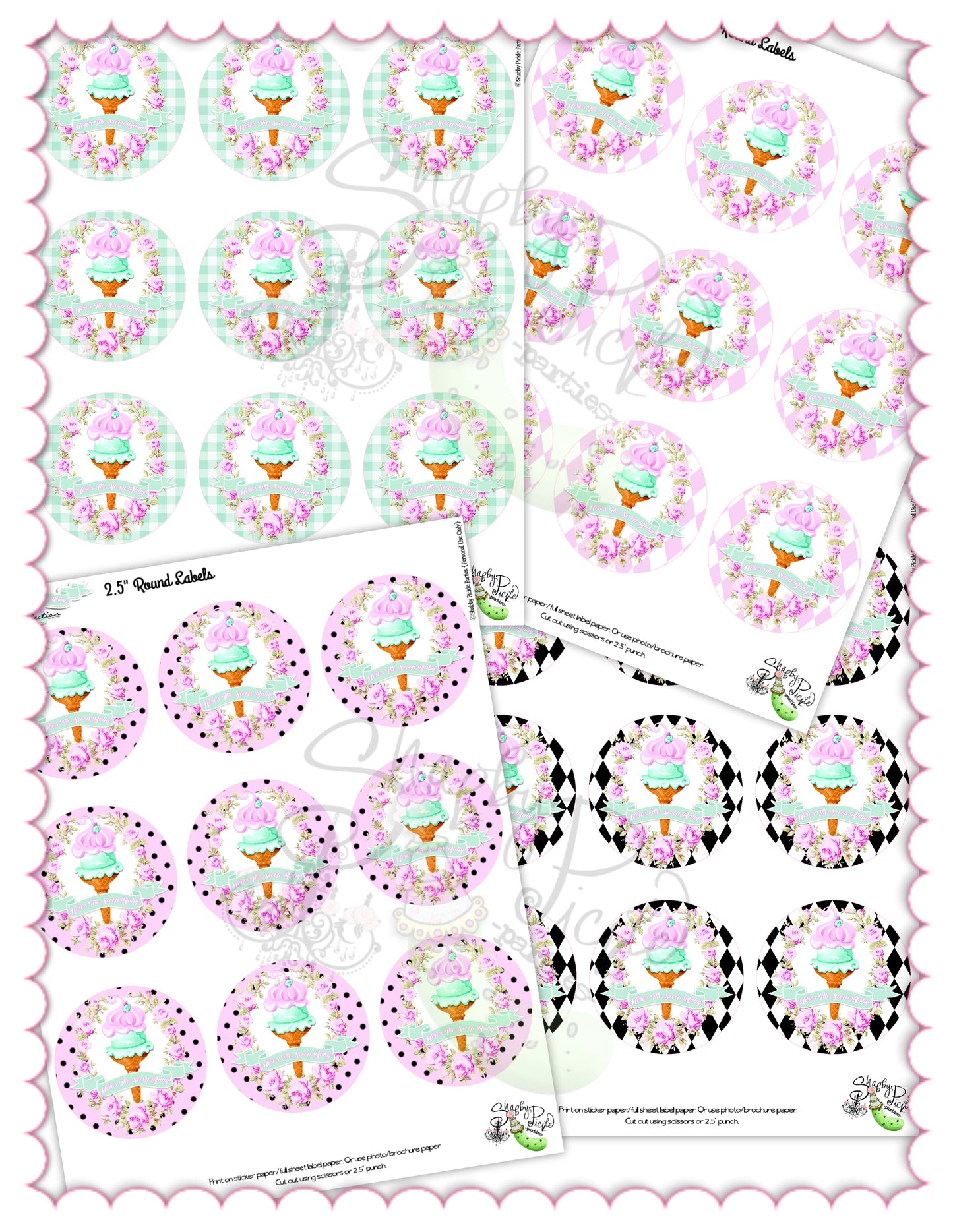 Here's The Scoop, Baby-Cupcake Toppers and Wrappers-Ice Cream Baby Shower-Labels-Ice Cream Cupcakes-Cupcake Rounds-Digital-INSTANT DOWNLOAD