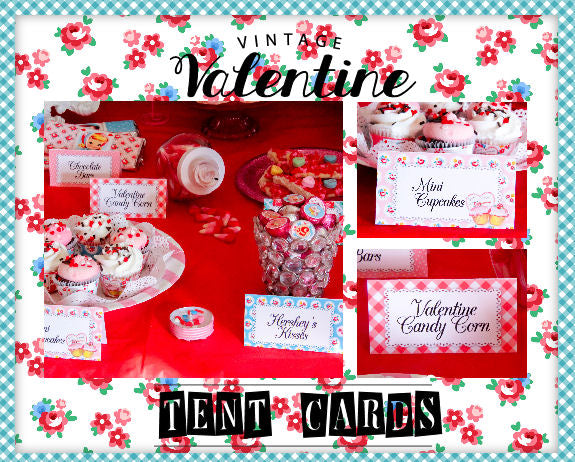 Vintage Valentine-Buffet Cards-Tent Food-Place Cards-Plain & Theme-Party Printables-Shabby Chic Parties-Digital Decorations-INSTANT DOWNLOAD