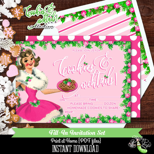 Cookies & Cocktails-Fill In Invitation-Pick Hair, Skin and Eye Color-Party Printables-Cookie Exchange-Christmas Parties-Girls Night-DOWNLOAD