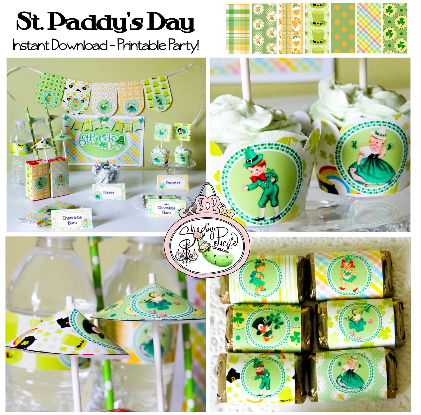 Vintage St. Paddy's Day FULL Party Printable-St. Patricks Day-Shamrock-Irish-Green-Parties-DIY-Digital Decorations-Instant Download