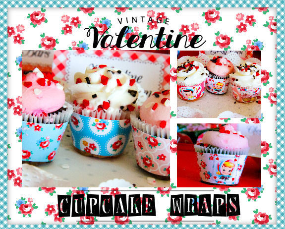 Vintage Valentine Cupcake Wrappers & Cupcake Toppers-Add-on-Plain and Theme-Party Printable-Parties-Digital Decorations-INSTANT DOWNLOAD