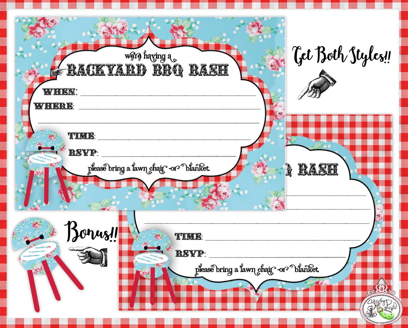 Vintage BBQ-Fill In Invitations-Blank-Party Invitation-Invite-Picnic-BarBQue-BBQ Invitation-Printable-Cookout-Cook Out-DIY-Instant Download