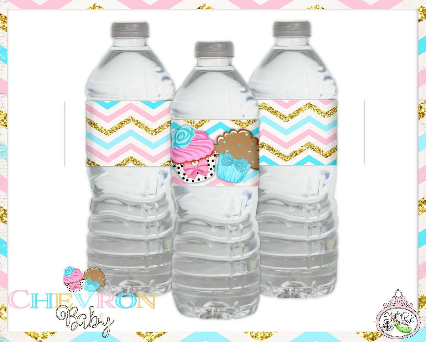 Chevron Baby-Water Bottle Labels-Party Printables-Shabby Chic Parties-Gender Reveal Party-Baby Shower-Digital Decorations-INSTANT DOWNLOAD