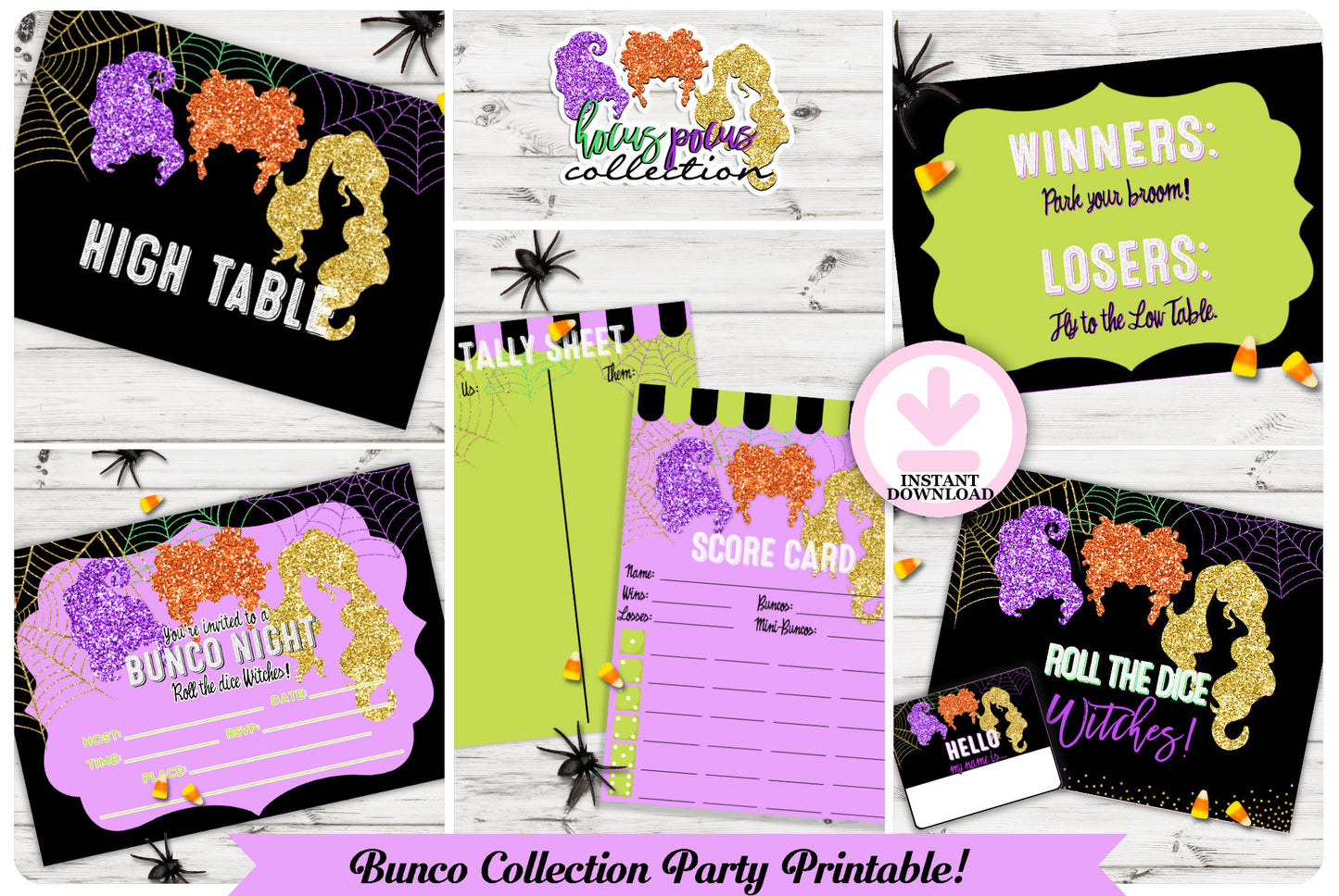 Hocus Pocus Bunco WITH Invitation-Halloween Party Printable-Fill In Invite-Score Cards-Tally Cards-Bunko-Holiday-Digital-INSTANT DOWNLOAD