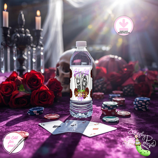 Halloween Poker Night-Water Bottle Labels-We Personalize-Wrapper-Game Night-Pick Logo-Couple or Guy/Girl Image-Halloween-DIGITAL DOWNLOAD