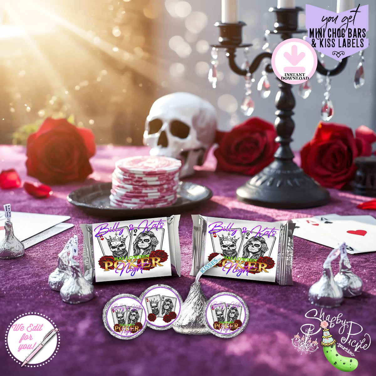 Halloween Poker Night-Candy Wrappers-We Customize-Personalize- Chocolate Bar-Kisses-Game Night-Pick Image-Halloween-Digital-DIGITAL DOWNLOAD