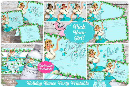 Holiday Bunco WITH Invitation-Pick your Girl!-Party Printable-Fill In Invite-Score Cards-Tally Cards-Bunko-Holiday-Digital-DIGITAL DOWNLOAD