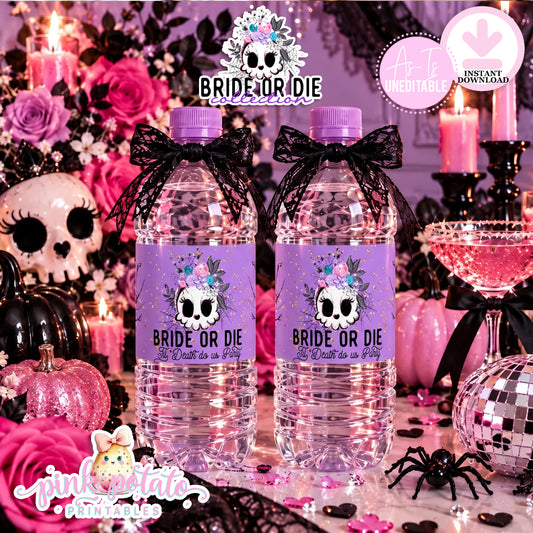 Bride or Die-Bachelorette-Water Bottle Labels-Til Death do us Party-Bridal Party-Halloween-Girls Night-Favor Labels-INSTANT DIGITAL DOWNLOAD