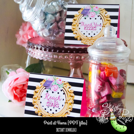 Kate Spade Graduation-Kate Spade Inspired-Candy Bar Station-Prefilled Tent Cards-Graduation Party-Graduation Favors-INSTANT DOWNLOAD